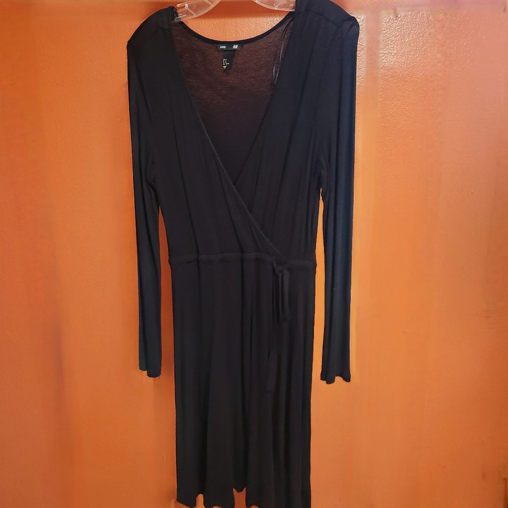 H&M Black Long Sleeve Wrap Style A-Line Dress